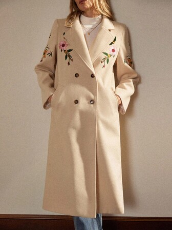 Écloséra Ny lös ullkappa med broderad krage för kvinnor, vinter