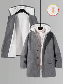 SHEIN Tween Boys' Casual Everyday Comfortable Dragon & Phoenix Pattern Hooded Thick Thermal Lined Mid-Length Overcoat Suitable For Birthday Parties, Evening Parties, Performances, Weddings, Baptisms, Opening Ceremonies Daily Suitable For Daily Use Suitable For School Suitable For Travel Suitable For Sports Suitable For Autumn And Winter