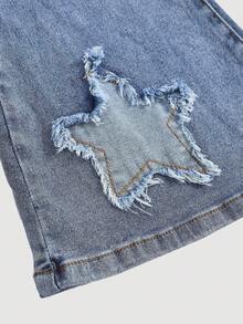 Tween Girls Y2K Light Washed High Waist Star Patched Embroidered Pocketed Cute Flare Leg Jeans Casual Flare Pants, Girls Fall Winter Back To School Homecoming Jeans,Girls Pants Streetwear Vintage Outfits,Comfortable And Versatile, For 8-12 Years Old Girls, Suitable For School, Home And Travel,Elastic Waist, School, Campus, College,EMBROIDERY JEANS PANTS