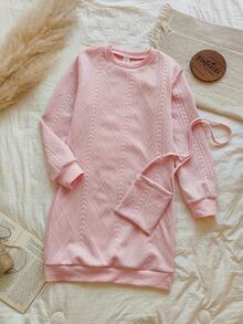 Vintaside Kids Mädchen Sweatkleid Tween mit rosa diamantförmigem Jacquard-Rundhalsausschnitt in Knielänge, geeignet für tägliches Einkaufen, gemütliches Fernsehen zu Hause, Nachmittagstee mit besten Freunden und Teilnahme an gemütlichen Familientreffen.