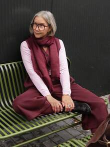 Vivie Lora Conjunto de 2 piezas de chaleco y pantalones cortos de unicolor de lana para mujer, estilo casual y de oficina - Burdeos - Ver 5