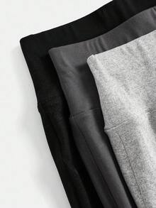 SHEIN 3件套少女高腰针织紧身/阔腿裤，黑色/深灰色/浅灰色，百搭舒适休闲裤，适合秋冬季节穿着，喇叭裤型，少女运动针织喇叭裤，喇叭打底裤，阔腿运动裤 - 彩色 - 查看 5