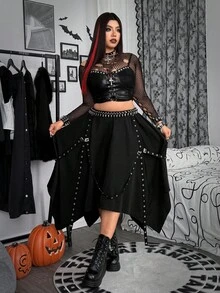 Whyspr Jupe asymétrique à ourlet avec sangles à œillets, grande taille, style punk