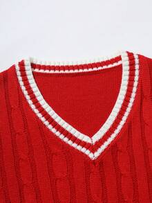 Claim Dot 男士休闲日常撞色条纹针织毛衣背心，适合秋冬 - 紅白色 - 查看 4