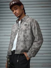 AXEPEAK Men Floral Embroidered Long Sleeve Single-Breasted Shirt And Wide-Leg Pants Casual Suit, Fall Clothes - Multicolor - View 6