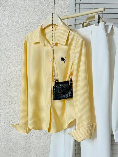 Lunelith SHEIN Lunessa Women's Casual Plaid Polo Collar Shirt, Suitable For Outdoor Wear, Autumn