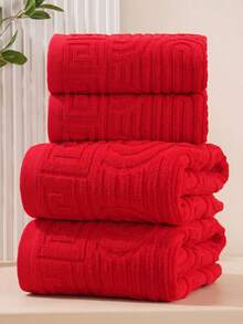 1/2 Piece Jacquard (Lightweight) Fabric, Not Thick, Available In Bath Towels Or Hand Towels In Various Sizes, Convenient For Home And Travel. Towel Cloth, Absorbent And Soft, Suitable For Bathrooms And Swimming Pools - Red - View 1
