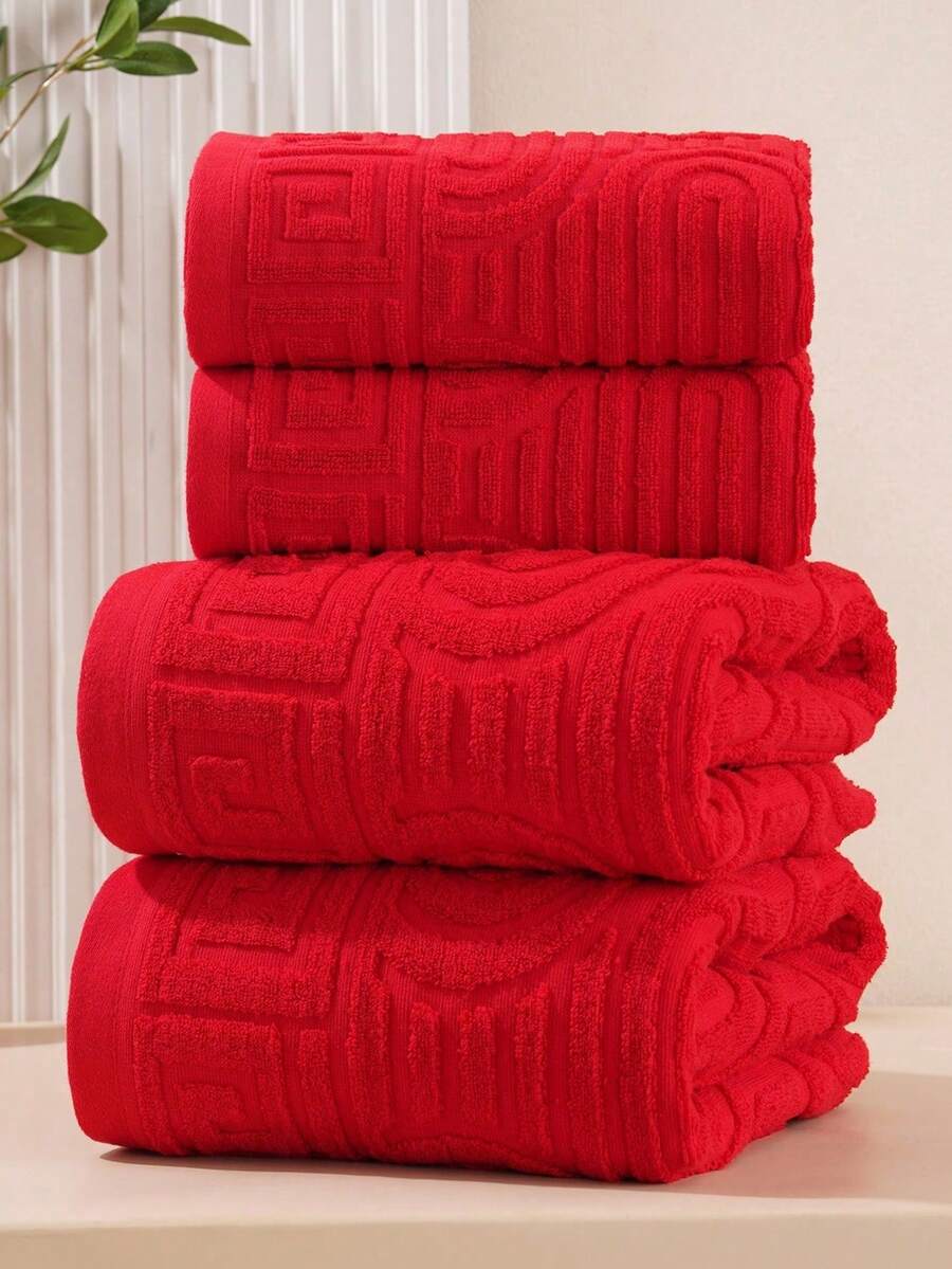 1/2 Piece Jacquard (Lightweight) Fabric, Not Thick, Available In Bath Towels Or Hand Towels In Various Sizes, Convenient For Home And Travel. Towel Cloth, Absorbent And Soft, Suitable For Bathrooms And Swimming Pools - Red - View 1