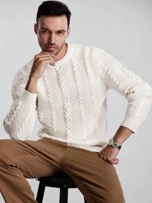 Manfinity CityGents Áo len cổ tròn dệt kim màu trơn thời trang thường ngày cho nam, thu đông - Nhiều màu - Xem 3