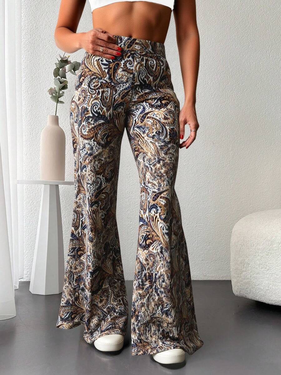 EURMUSE Pantaloni a gamba larga stampa paisley - Albicocca - Visualizzare 1