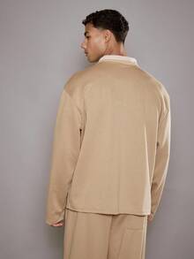 Musero Oversized Relaxed Long Sleeve Contrast Collar Premium Top "EST24" Slogan Top Only Fall/SPRING SUMMER - Brown - View 5