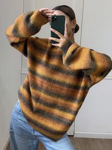 Livesso Women's Loose Fit Ombre Striped Sweater, Autumn - Yellow - View 6