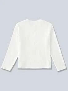 Sparklyn Tween-Mädchen Einfarbiges, lässiges T-Shirt mit Rundhalsausschnitt, langen Ärmeln und Schleifendekor aus Kunstperlen