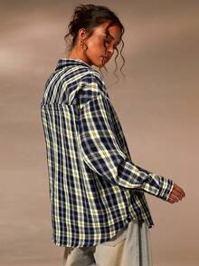 Athîral Women's Green Check Casual Collar Shirt