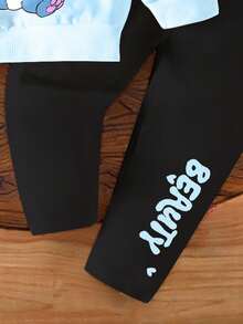 Bộ 2 món/Bộ đồ cho bé gái dễ thương thường ngày hình thỏ Lulu, in chữ, áo nỉ dài tay cổ tròn màu xanh dương và quần legging, trang phục thu/đông, thoải mái, kiểu dáng nhiều lớp, phù hợp cho bé gái, phong cách trẻ trung thời trang - Nhiều màu - Xem 4