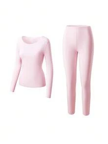LUVLETTE Women's Thermal Underwear Ultra-Soft Base Layer Cold Weather Warm Winter PJ Set Round Neck Top And Long Bottoms - Pink Lightweight And Warm Set Pajama Sets - Pink - View 11