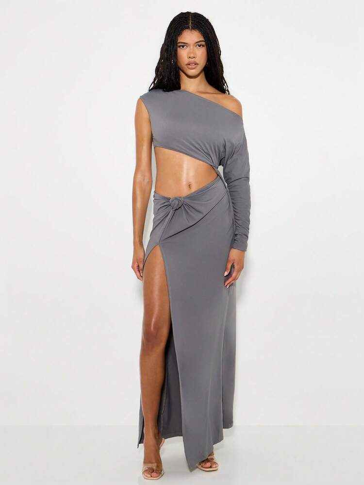 KIZN Robe longue asymétrique à une épaule avec fente latérale