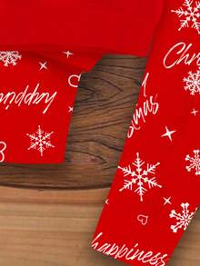 SHEIN 女婴圣诞可爱卡通鹿休闲针织柔软厚圆领长袖运动衫和雪花印花打底裤套装，适合秋冬季 - 彩色 - 查看 6