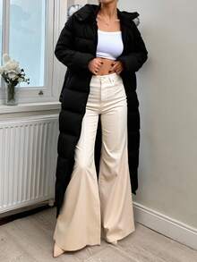 RueChic Slant Pocket Zip Fly Hooded Puffer Coat - Black - View 5