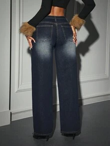 Jeanoix Blugi damă cu buzunare, largi, casual, versatili, cu picior larg - Albastru - Vizualizare 2