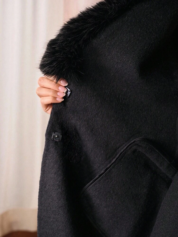 WOOL FURRY COLLAR OVERCOAT