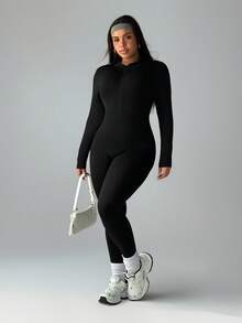 Rhythm Era 大码女式纯色露背紧身长袖连体裤