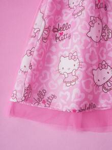 HELLO KITTY AND FRIENDS | SHEIN 休闲甜美芭蕾风格粉色网眼双层豹纹宽松A字裙，夏季 - 彩色 - 查看 3