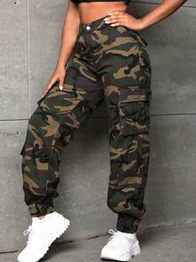 SHEIN Tall Quần jeans nữ kiểu cargo rằn ri, có túi, dáng rộng, thoải mái. - Nhiều màu - Xem 10