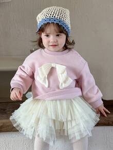 DAZY Toddler Girls' Round Neck Bow Decor Korean Style Long Sleeve Sweatshirt, Autumn/Winter