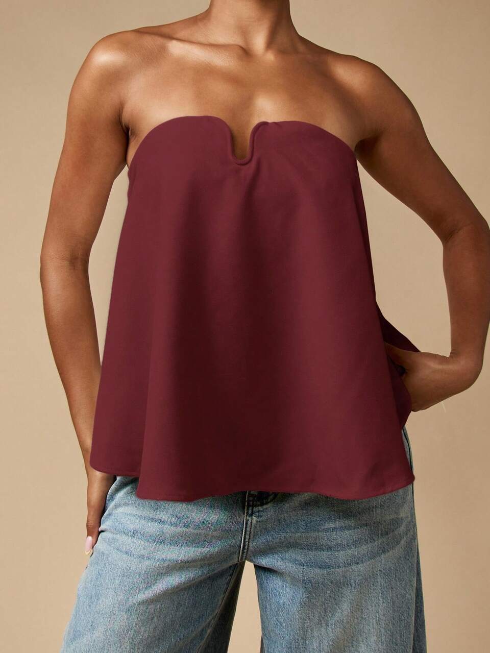 MISSGUIDED Elegantes trägerloses, fließendes Top mit ausgeschnittenem Herzausschnitt für Abendpartys, Hochzeitsgäste, Anlässe, U-förmiges Design für Sommer, Frühling, Herbst