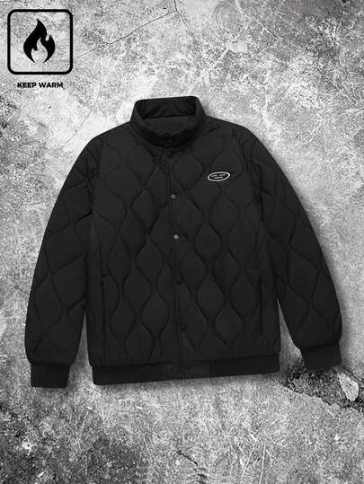 Manfinity EMRG 男士成熟休闲绗缝外套，菱形绗缝面料，军绿色，带纽扣，秋冬款