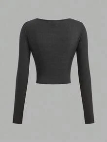 SHEIN Girlism Teen Girls' Casual Solid Color Fitted Long Sleeve T-Shirt, Autumn - Multicolor - View 5
