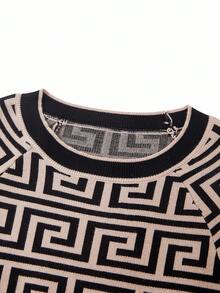 Ellevyn Klassisches Jacquard-Kleid mit Taillengürtel und Langarm für Herbst/Winter - Braun - Übersicht 7