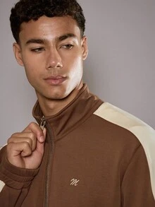 Musero Long Sleeve Jersey Track Zip Through Premium Jacket Arm Panel Detailing Only Fall/SPRING SUMMER - Khaki - View 2