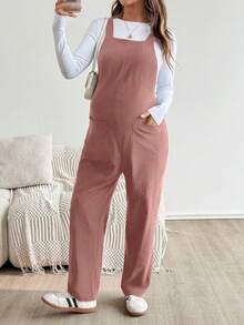 SHEIN Peto informal y holgado de unicolor con bolsillo para embarazadas - Rosa - Ver 4