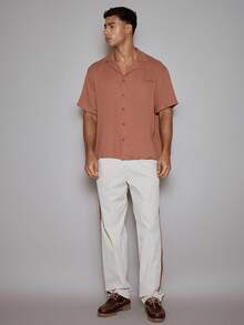 Musero 短袖纽扣翻领衬衫，品牌刺绣贴片，春季款 - 橘色 - 查看 4