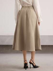 Heiryn Women's Solid Color High Waist Elegant Office Midi Skirt