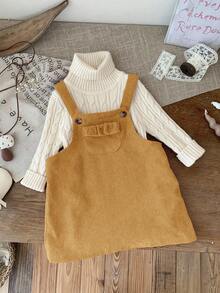 SHEIN LMoss Kids Vestido peto de pana rosa lindo para bebé niña, adecuado para otoño/invierno