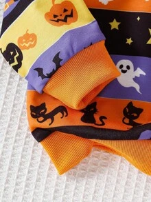 SHEIN Playful Pals 婴幼儿男童秋季运动衫，万圣节风格南瓜、幽灵、蝙蝠印花圆领套头衫，舒适可爱，百搭 - 彩色 - 查看 8