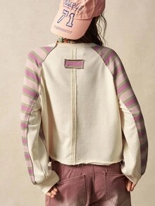 Bohemela 休闲针织拼布圆领宽松女式运动衫秋冬女士服装 - 彩色 - 查看 1