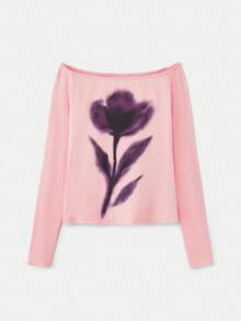 Áo thun dài tay màu hồng ôm sát in họa tiết hoa trừu tượng thời trang thu đông cho nữ - Hồng - Xem 8