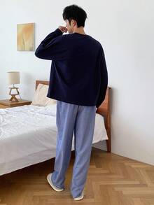 DAZY Bộ đồ ngủ Pyjama thu đông cho nam, áo thun nam và quần cạp chun kẻ sọc - Nhiều màu - Xem 2