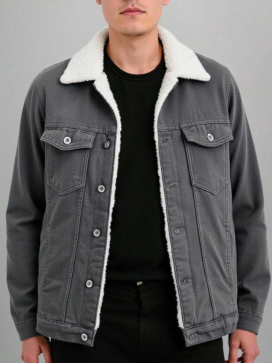 RueChic Men's Thermal Lined Denim Jacket - Grey - View 1