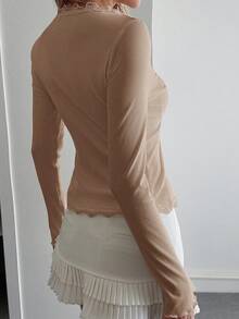 DAZY Women's Lace Ruffle Trim Fitted Cardigan Long Sleeve Top