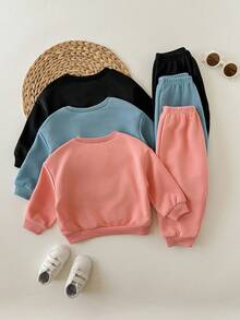 SHEIN 6件套女婴可爱字母印花长袖卫衣和松紧腰裤，秋冬 - 彩色 - 查看 2