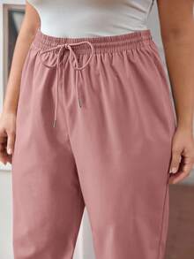 SHEIN PETITE CURVE Plus Size Drawstring Waist Pants, Jogger Pants, Loose Fit - Dusty Pink - View 3