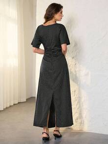 SHEIN Tall Váy kẻ sọc thời trang đi làm dành cho nữ - Đen và trắng - Xem 2