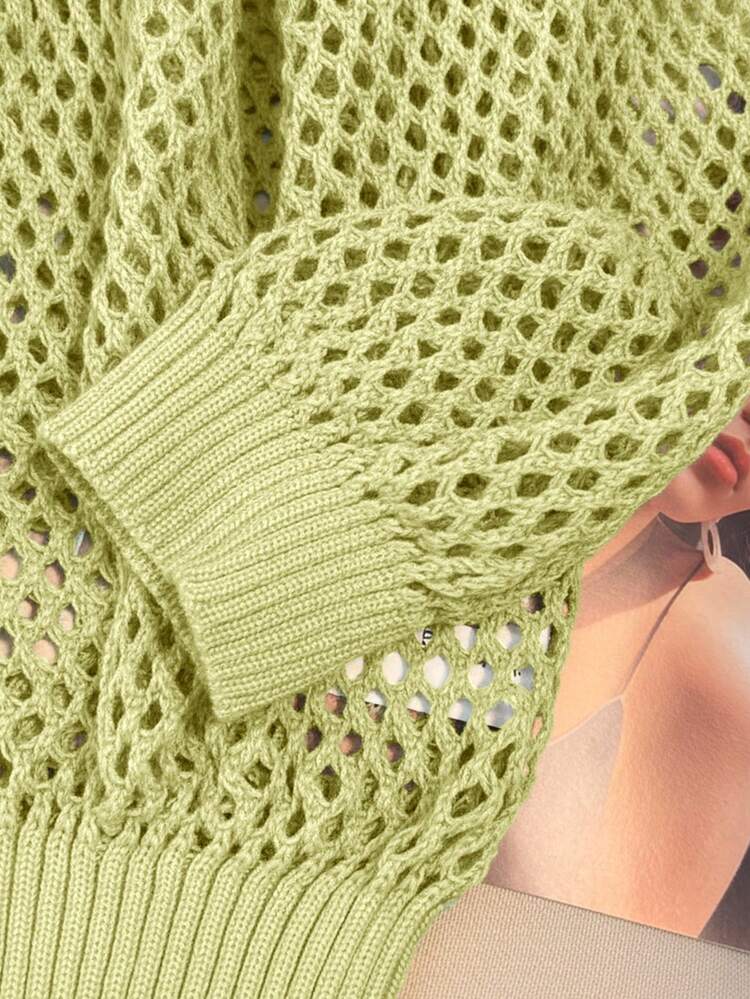 SHEIN Clasi Áo len chui đầu cổ tròn tay dài khoét lỗ cỡ lớn thoải mái rộng rãi - Màu vàng ngỗng - Xem 5