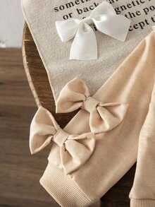 SHEIN 女婴秋冬时尚3D蝴蝶结彼得潘领卫衣 - 杏色 - 查看 8