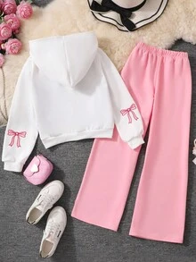 SHEIN Mädchen Einfarbiges Stern Besticktes Hoodie Set, Herbst/Winter - Verschiedenfarbig - Übersicht 2